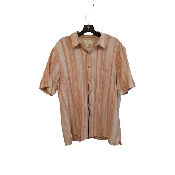 Tasso Elba Island Men's Coral and beige stripe Linen blend button down - Picture 1 of 6